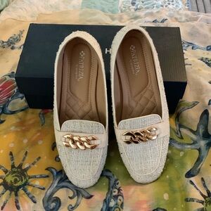 Patrizia Women's Boucle Fabric Loafers with Gold Chain